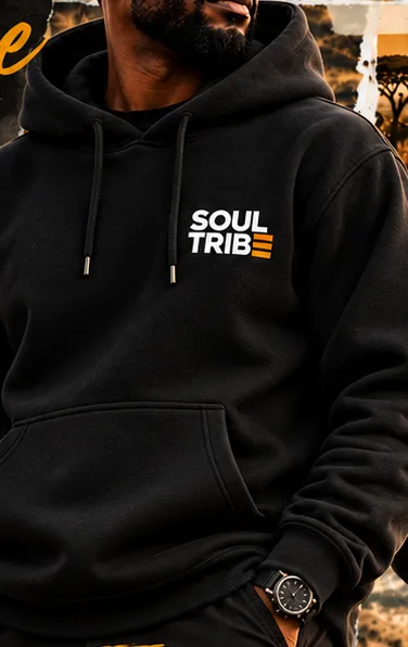 SoulTribe Hoodie in black, front view