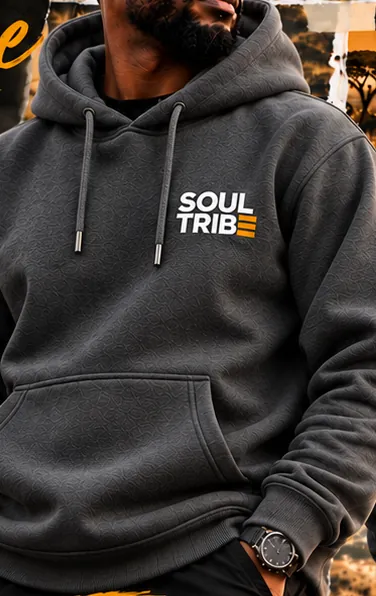 SoulTribe Hoodie in charcoal, front view