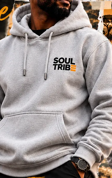 SoulTribe Hoodie in grey, front view