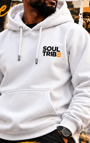SoulTribe Hoodie in white, front view