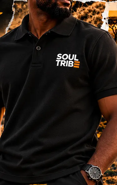 SoulTribe Polo in black, front view