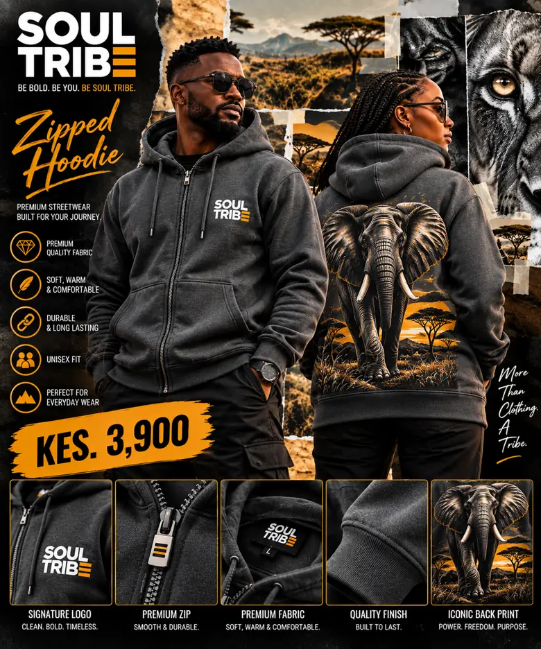 SoulTribe Zipped Hoodie in charcoal, product sheet