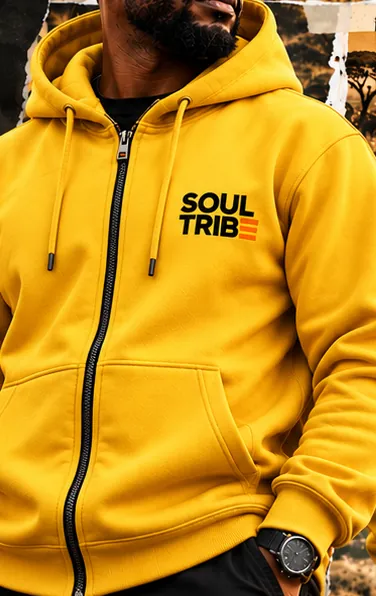 SoulTribe Zipped Hoodie in yellow, front view