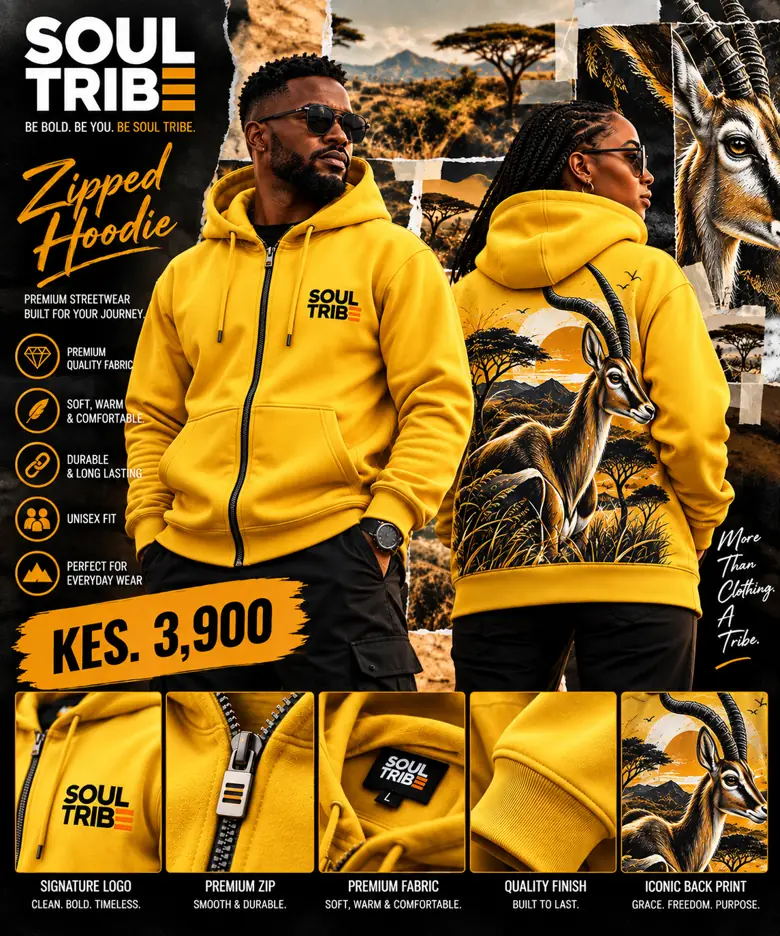 SoulTribe Zipped Hoodie in yellow, product sheet